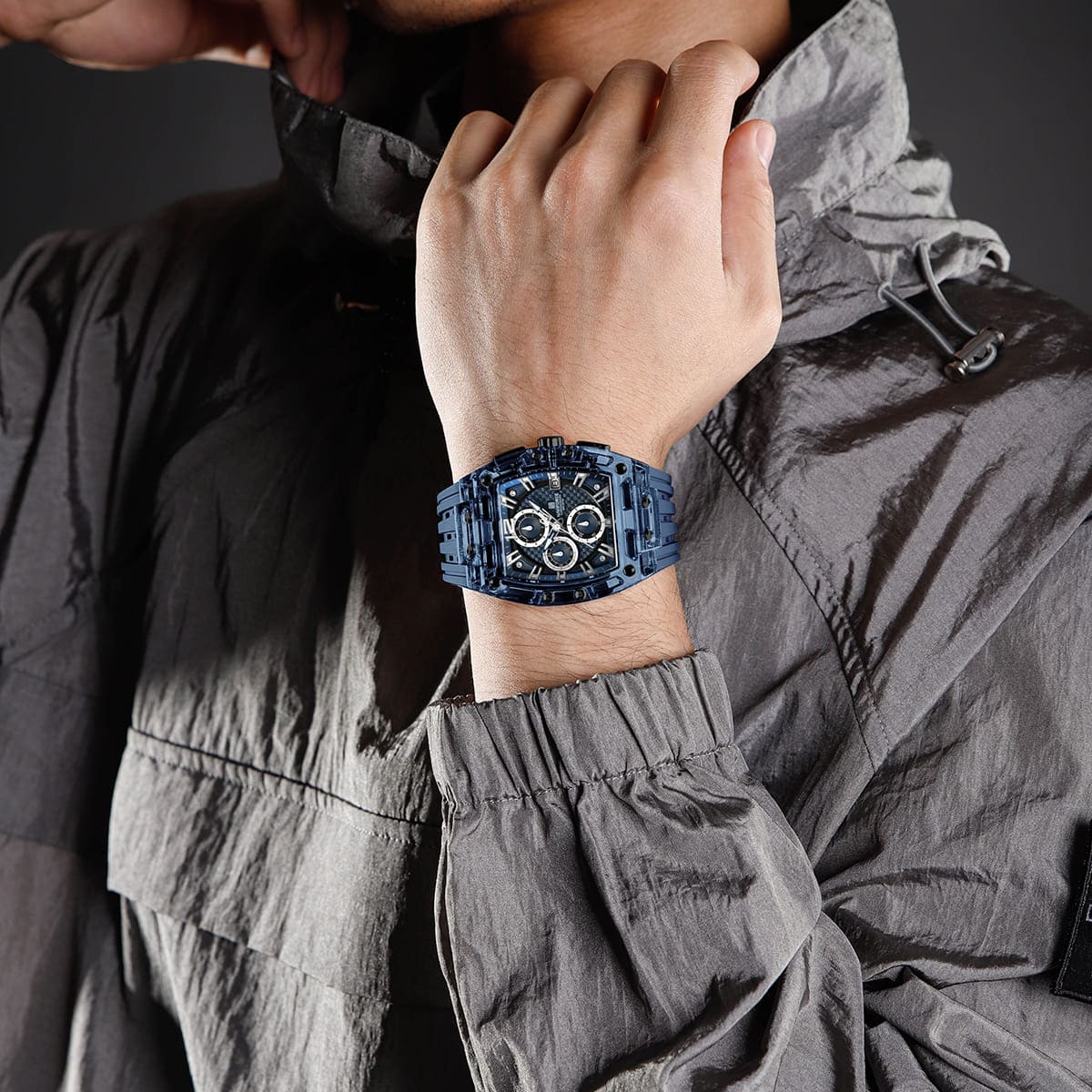 Naviforce NF7105-BE-BE-BE Men's Square Chronograph Watch – Blue Dial & Blue Rubber Strap – view 5