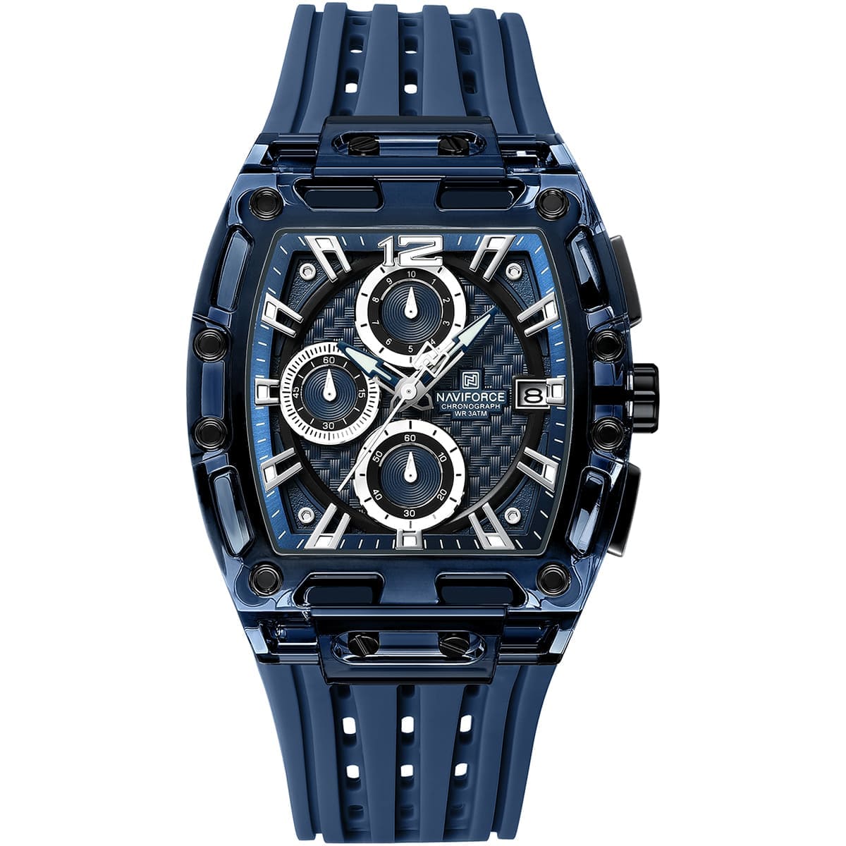 Naviforce NF7105-BE-BE-BE Men's Square Chronograph Watch – Blue Dial & Blue Rubber Strap