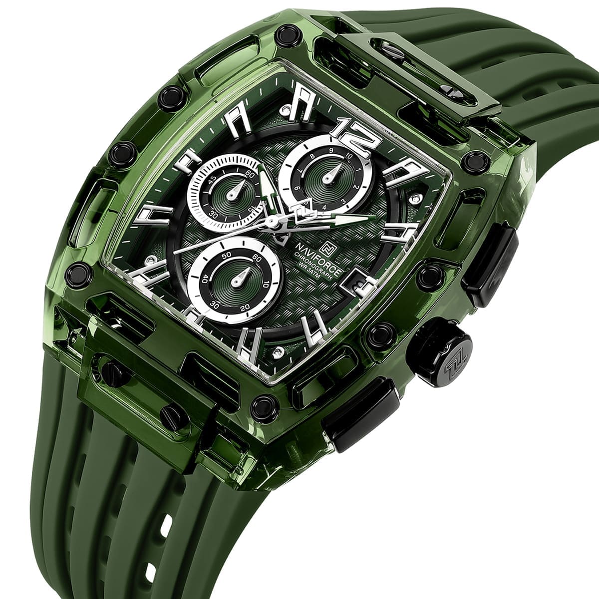 Naviforce NF7105-GN-GN-GN Men's Square Chronograph Watch – Green Dial & Green Rubber Strap – view 2