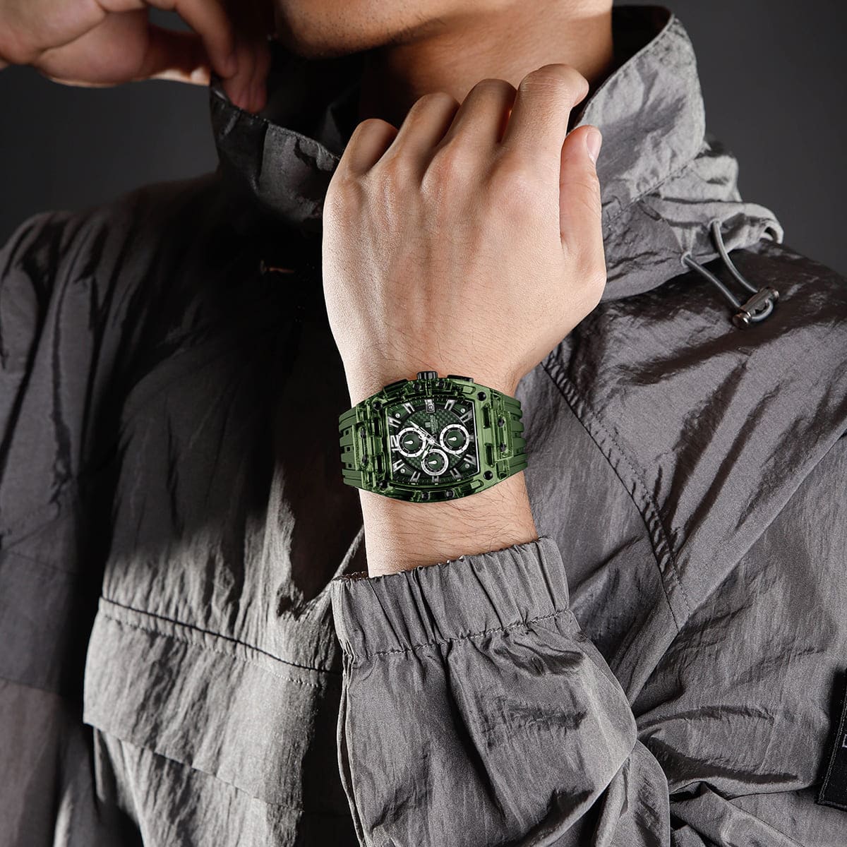 Naviforce NF7105-GN-GN-GN Men's Square Chronograph Watch – Green Dial & Green Rubber Strap – view 5