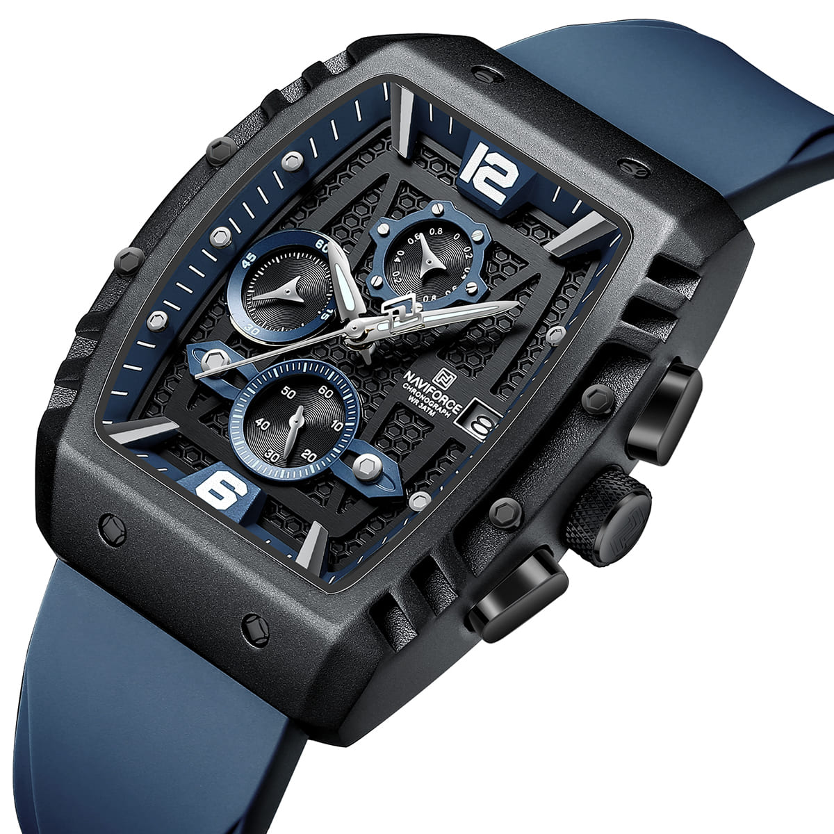 Naviforce NF8025-B-BE-BE Men's Sport Chronograph Watch – Blue Dial & Blue Rubber Strap – view 2