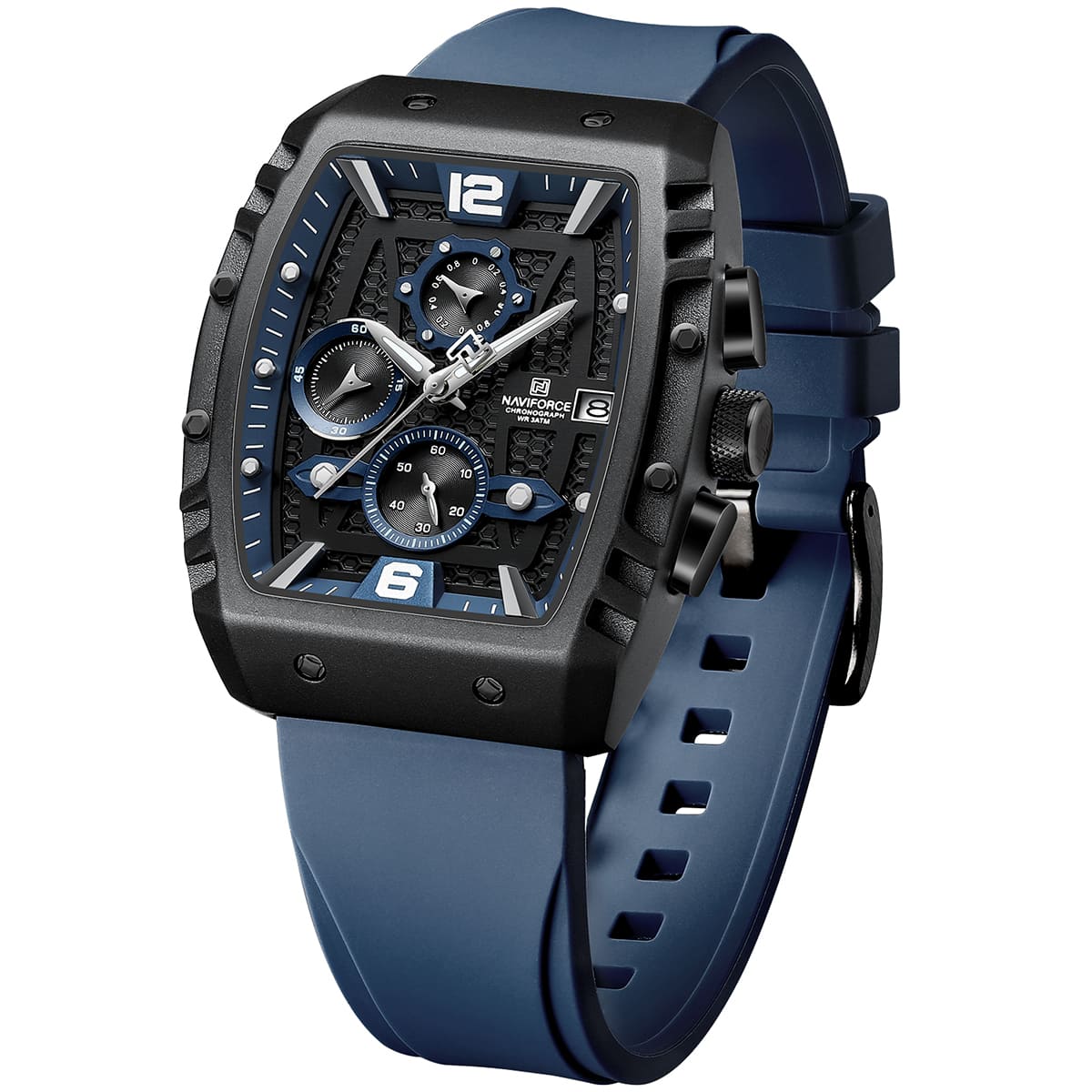 Naviforce NF8025-B-BE-BE Men's Sport Chronograph Watch – Blue Dial & Blue Rubber Strap – view 3