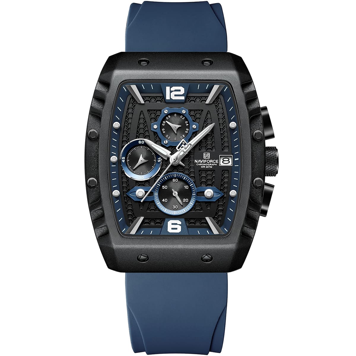 Naviforce NF8025-B-BE-BE Men's Sport Chronograph Watch – Blue Dial & Blue Rubber Strap