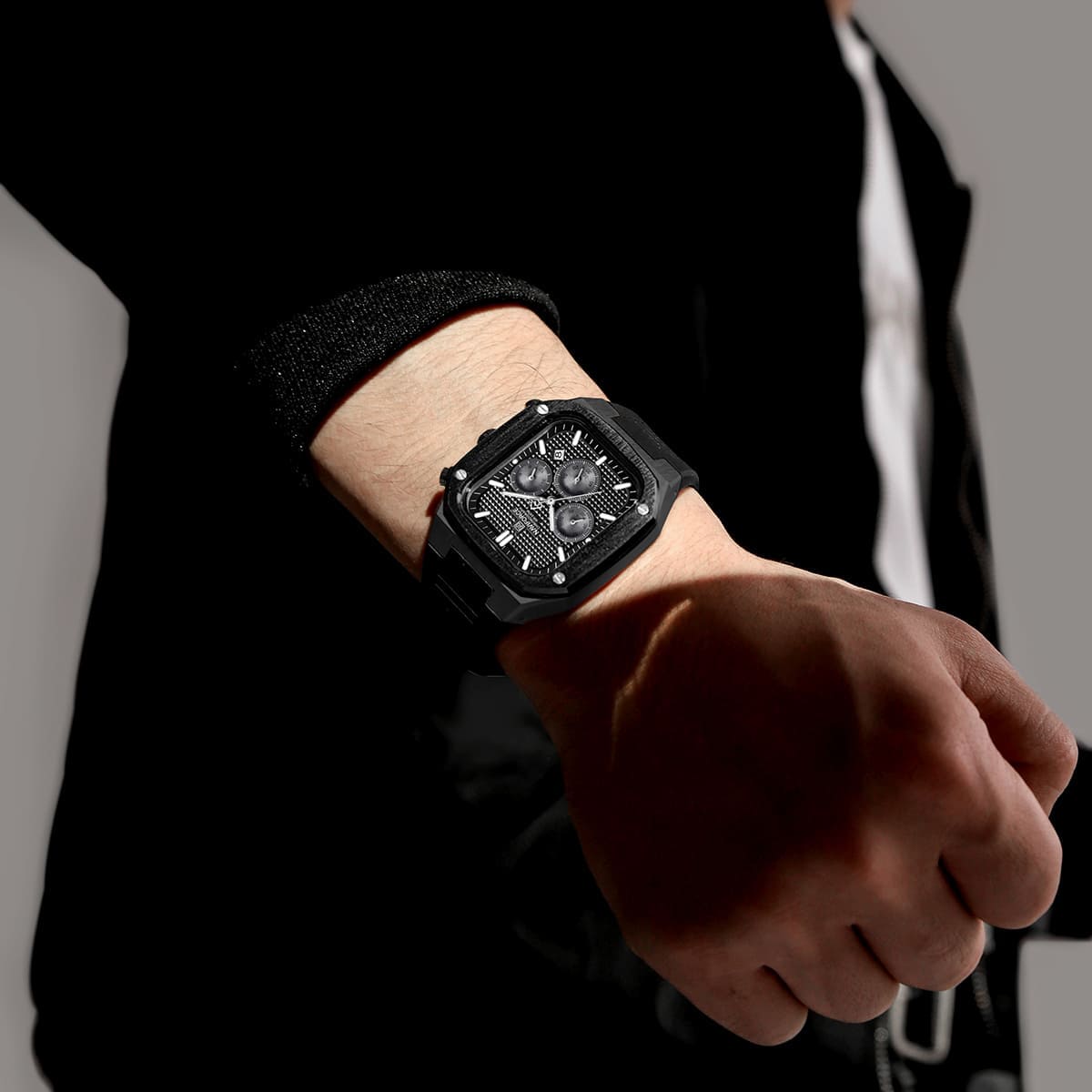 Naviforce NF8037-B-B-B Men's Square Chronograph Watch – Black Case, Black Dial & Rubber Strap – view 5