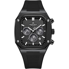 Naviforce NF8037-B-B-B Men's Square Chronograph Watch – Black Case, Black Dial & Rubber Strap