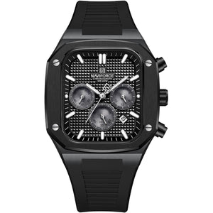 Naviforce NF8037-B-B-B Men's Square Chronograph Watch – Black Case, Black Dial & Rubber Strap