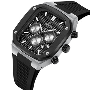 Naviforce NF8037-S-B-B Men's Square Chronograph Watch – Silver Case, Black Dial & Rubber Strap – view 2