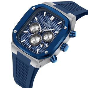 Naviforce NF8037-S-BE-BE Men's Square Chronograph Watch – Silver Case, Blue Dial & Blue Rubber Strap – view 2