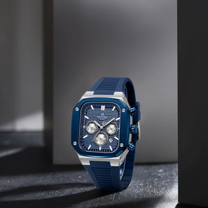 Naviforce NF8037-S-BE-BE Men's Square Chronograph Watch – Silver Case, Blue Dial & Blue Rubber Strap – view 3