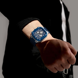 Naviforce NF8037-S-BE-BE Men's Square Chronograph Watch – Silver Case, Blue Dial & Blue Rubber Strap – view 5