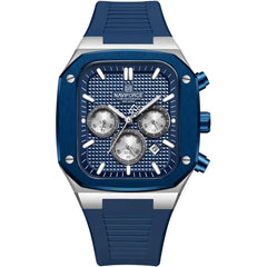Naviforce NF8037-S-BE-BE Men's Square Chronograph Watch – Silver Case, Blue Dial & Blue Rubber Strap