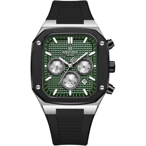 Naviforce NF8037-S-GN-B Men's Square Chronograph Watch – Green Dial & Black Rubber Strap
