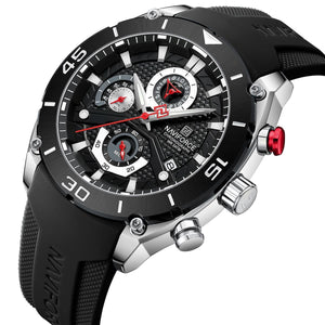 Naviforce NF8038-S-B-B Men's Chronograph Watch – Black Dial & Black Rubber Strap – view 2