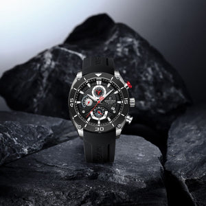 Naviforce NF8038-S-B-B Men's Chronograph Watch – Black Dial & Black Rubber Strap – view 3