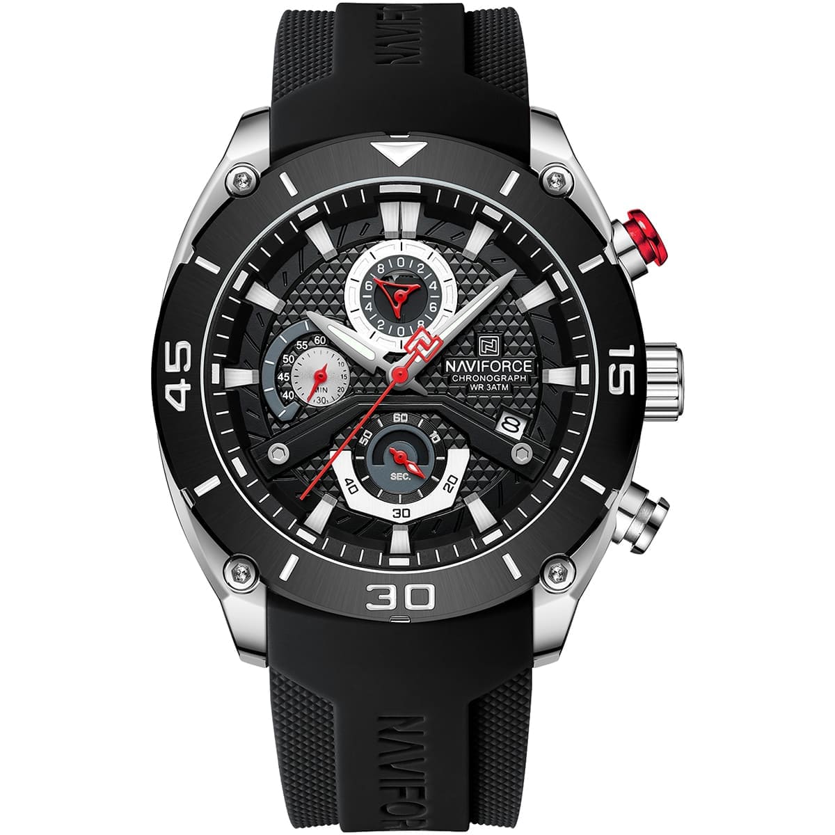 Naviforce NF8038-S-B-B Men's Chronograph Watch – Black Dial & Black Rubber Strap