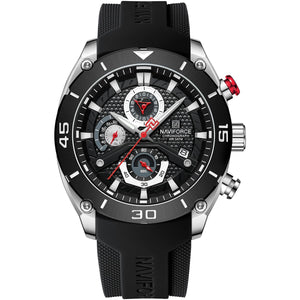 Naviforce NF8038-S-B-B Men's Chronograph Watch – Black Dial & Black Rubber Strap