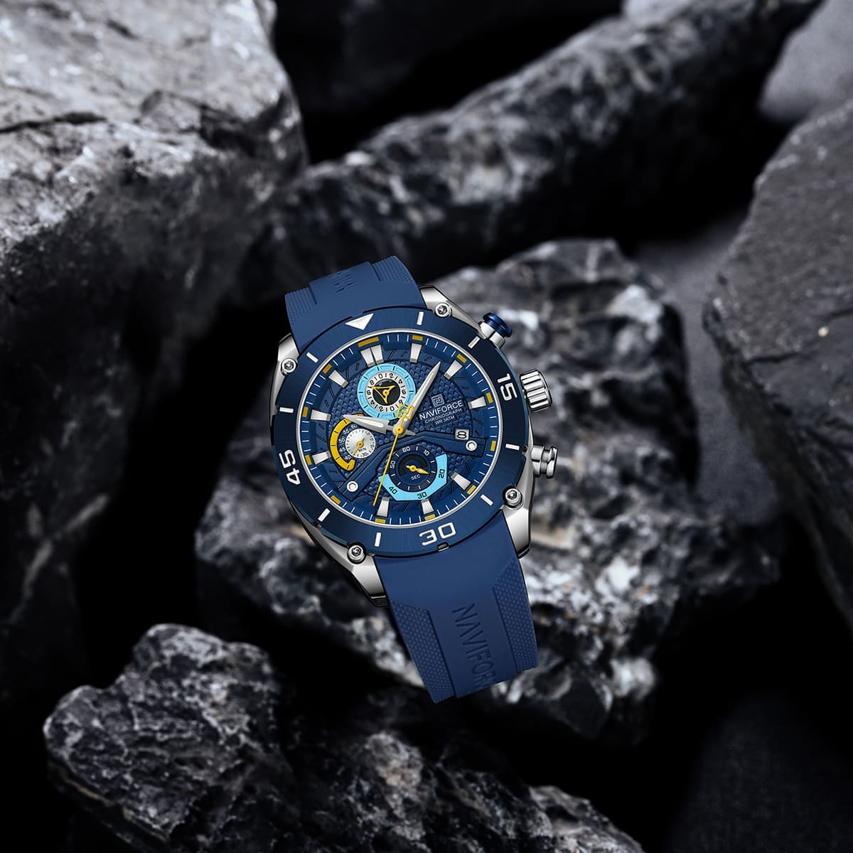 Naviforce NF8038-S-BE-BE Men's Chronograph Watch – Blue Dial & Blue Rubber Strap – view 4