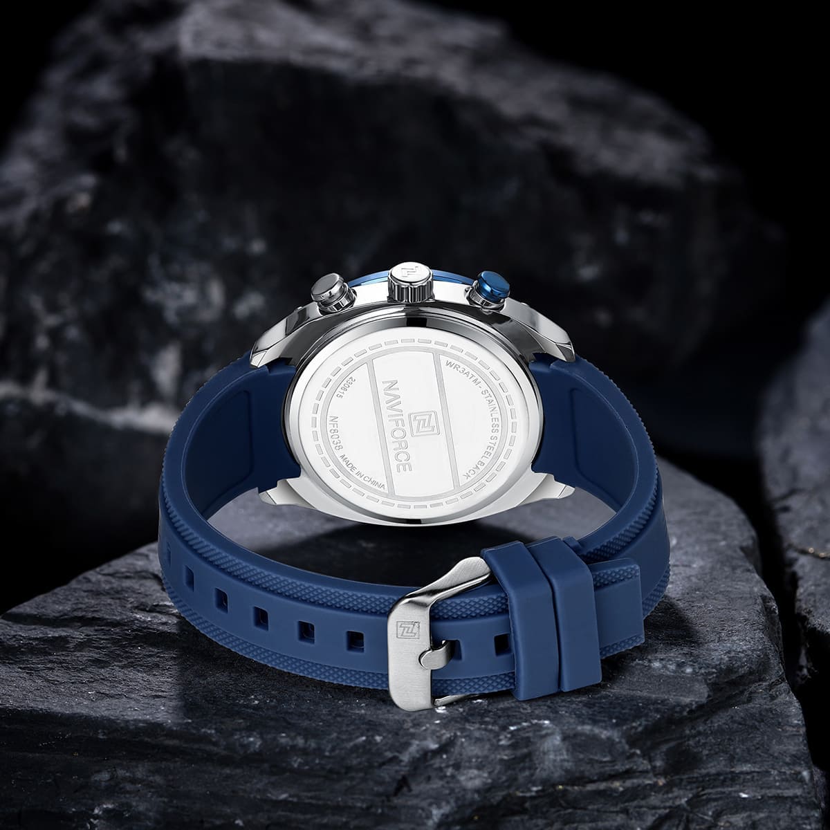 Naviforce NF8038-S-BE-BE Men's Chronograph Watch – Blue Dial & Blue Rubber Strap – view 5