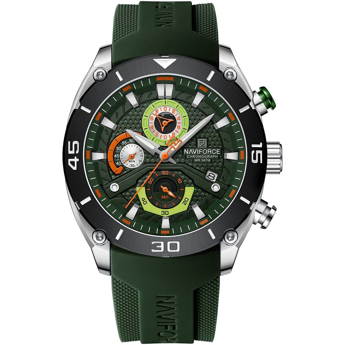 Naviforce NF8038-S-GN-GN Men's Chronograph Watch – Green Dial & Green Rubber Strap