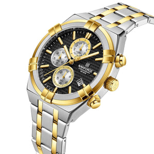 Naviforce NF8042-S-B-G Men's Chronograph Watch – Black Dial & Silver-Gold Two-Tone Strap – view 2