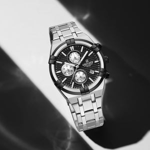 Naviforce NF8042-S-B-S Men's Chronograph Watch – Black Dial & Silver Steel Strap – view 4