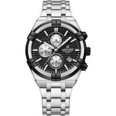 Naviforce NF8042-S-B-S Men's Chronograph Watch – Black Dial & Silver Steel Strap
