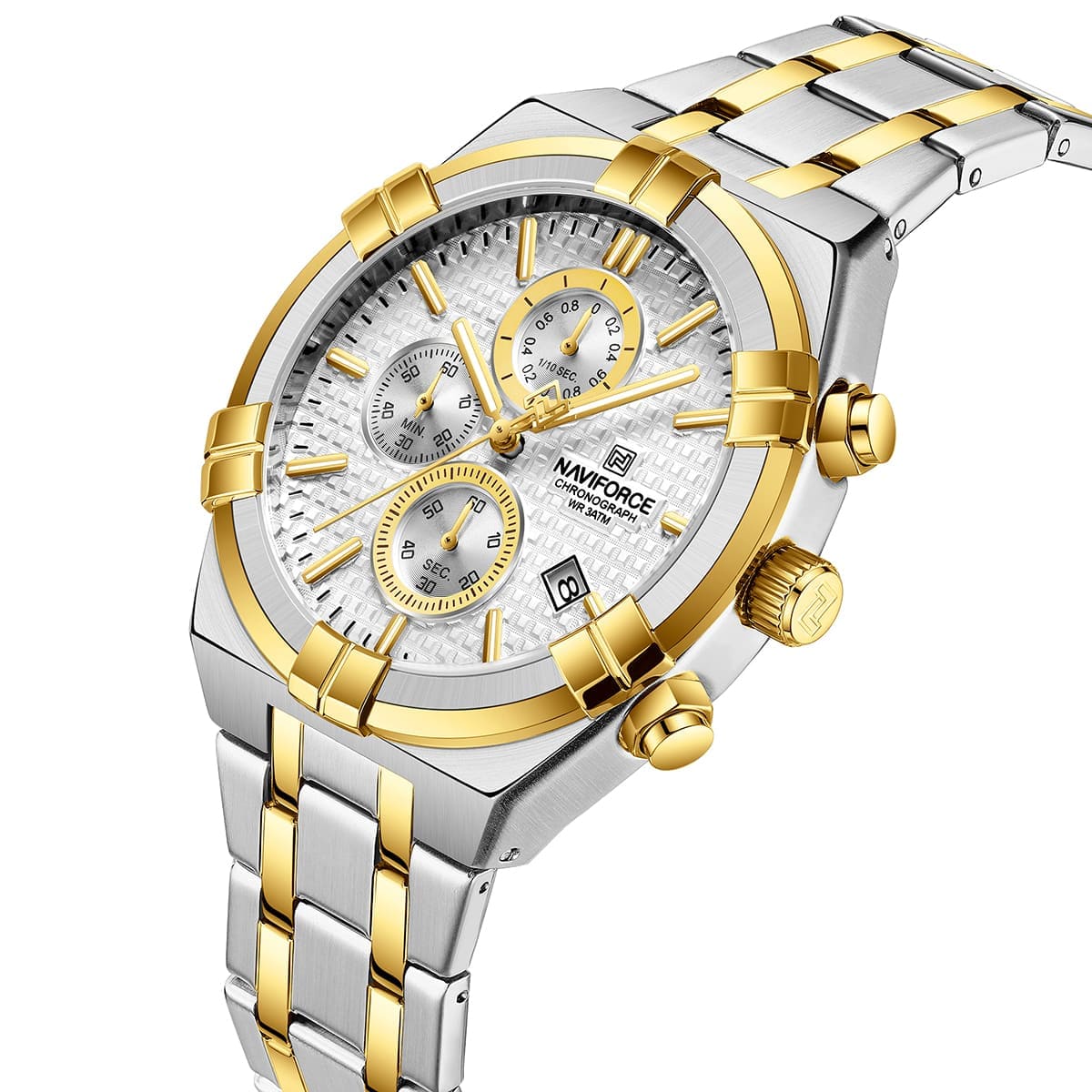 Naviforce NF8042-S-W-G Men's Chronograph Watch – White Dial & Silver-Gold Two-Tone Strap – view 2