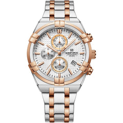 Naviforce NF8042-S-W-RG Men's Chronograph Watch – White Dial & Silver-Rose Gold Two-Tone Strap