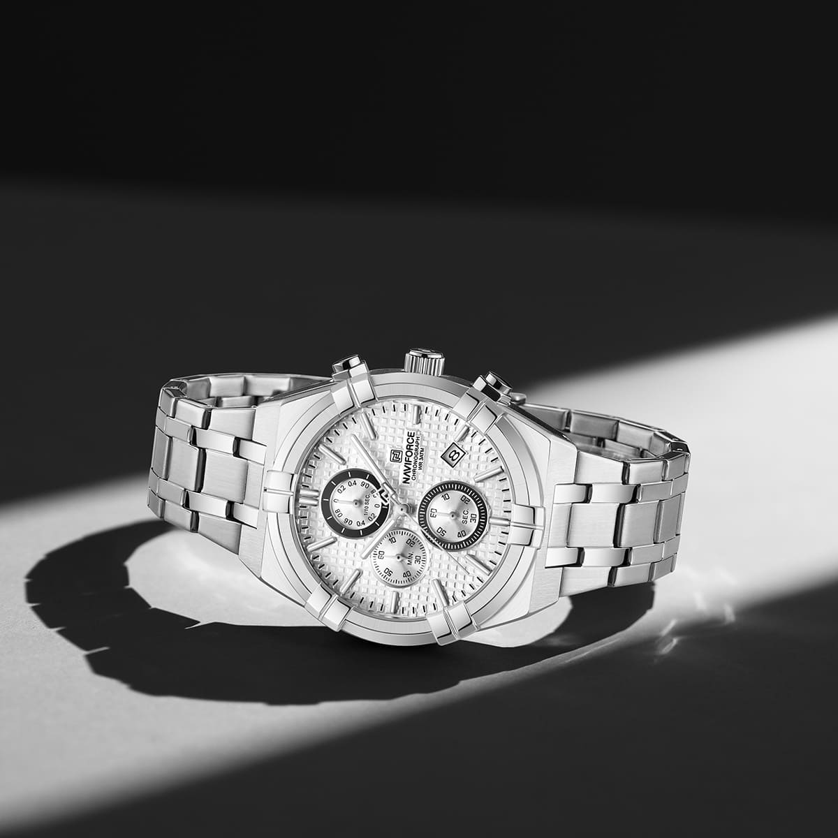 Naviforce NF8042-S-W-S Men's Chronograph Watch – White Dial & Silver Steel Strap – view 4