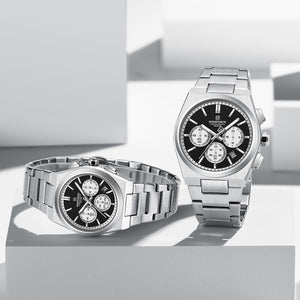 Naviforce NF8048G-S-B-S Men's Chronograph Watch – Black Dial & Silver Steel Strap – view 4