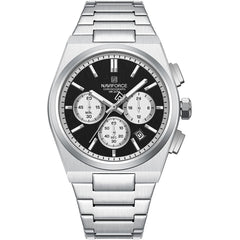 Naviforce NF8048G-S-B-S Men's Chronograph Watch – Black Dial & Silver Steel Strap