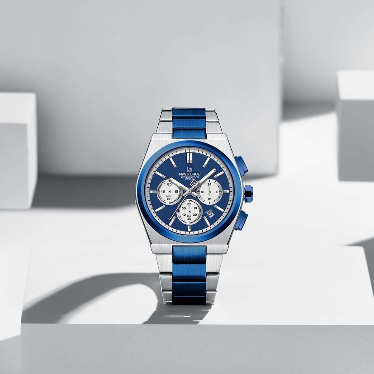 Naviforce NF8048G-S-BE-BE Men's Chronograph Watch – Blue Dial & Silver-Blue Two-Tone Strap – view 3