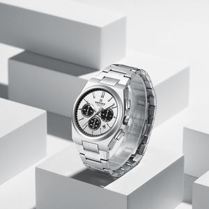 Naviforce NF8048G-S-W-S Men's Chronograph Watch – White Dial & Silver Steel Strap – view 3