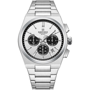 Naviforce NF8048G-S-W-S Men's Chronograph Watch – White Dial & Silver Steel Strap