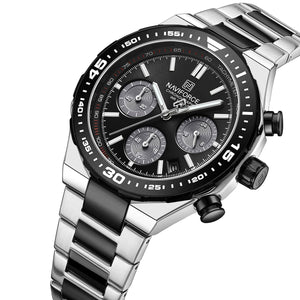 Naviforce NF8049-S-B-B Men's Chronograph Watch – Black Dial & Silver-Black Steel Strap – view 2