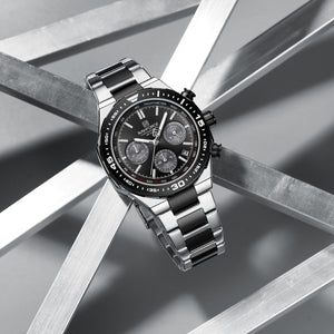 Naviforce NF8049-S-B-B Men's Chronograph Watch – Black Dial & Silver-Black Steel Strap – view 4