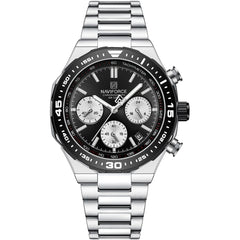 Naviforce NF8049-S-B-S Men's Chronograph Watch – Black Dial & Silver Steel Strap