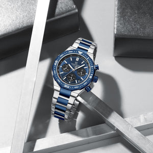 Naviforce NF8049-S-BE-S Men's Chronograph Watch – Blue Dial & Silver Steel Strap – view 3