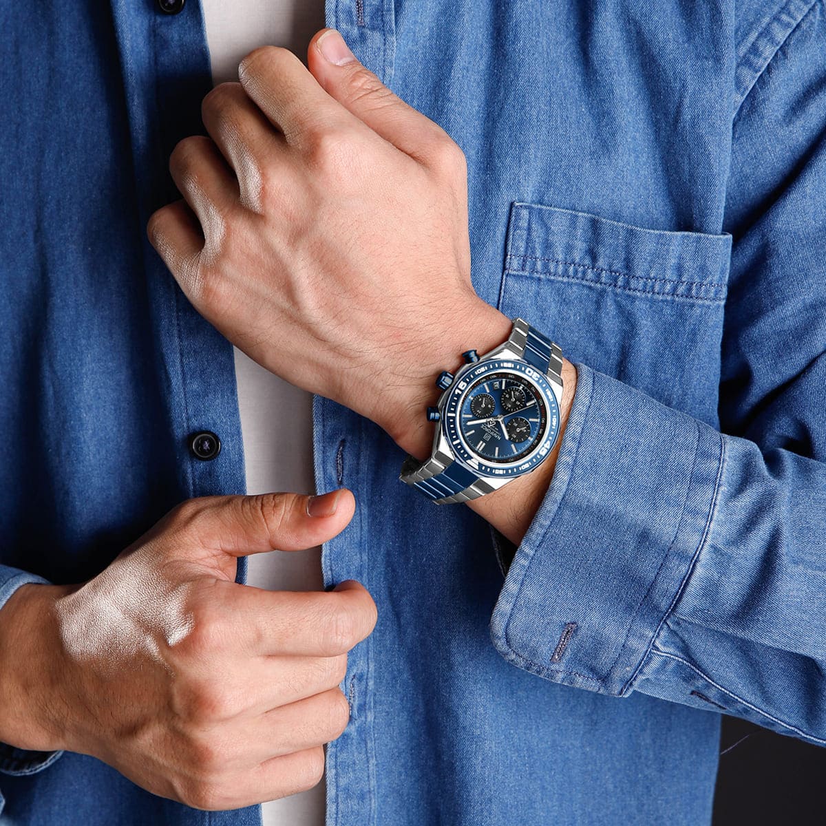 Naviforce NF8049-S-BE-S Men's Chronograph Watch – Blue Dial & Silver Steel Strap – view 5