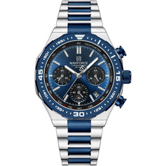 Naviforce NF8049-S-BE-S Men's Chronograph Watch – Blue Dial & Silver Steel Strap