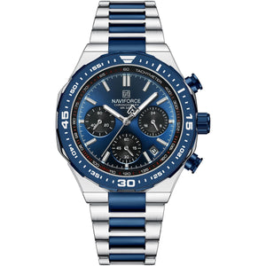 Naviforce NF8049-S-BE-S Men's Chronograph Watch – Blue Dial & Silver Steel Strap