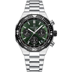Naviforce NF8049-S-GN-S Men's Chronograph Watch – Green Dial & Silver Steel Strap