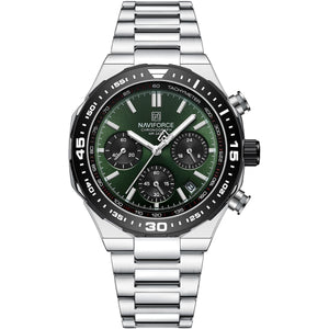 Naviforce NF8049-S-GN-S Men's Chronograph Watch – Green Dial & Silver Steel Strap