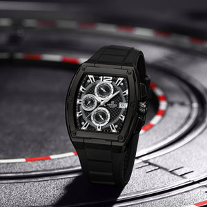 Naviforce NF8050-B-B-B Men's Square Chronograph Watch – Black Dial & Black Rubber Strap – view 3