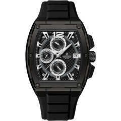 Naviforce NF8050-B-B-B Men's Square Chronograph Watch – Black Dial & Black Rubber Strap