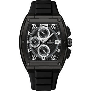 Naviforce NF8050-B-B-B Men's Square Chronograph Watch – Black Dial & Black Rubber Strap
