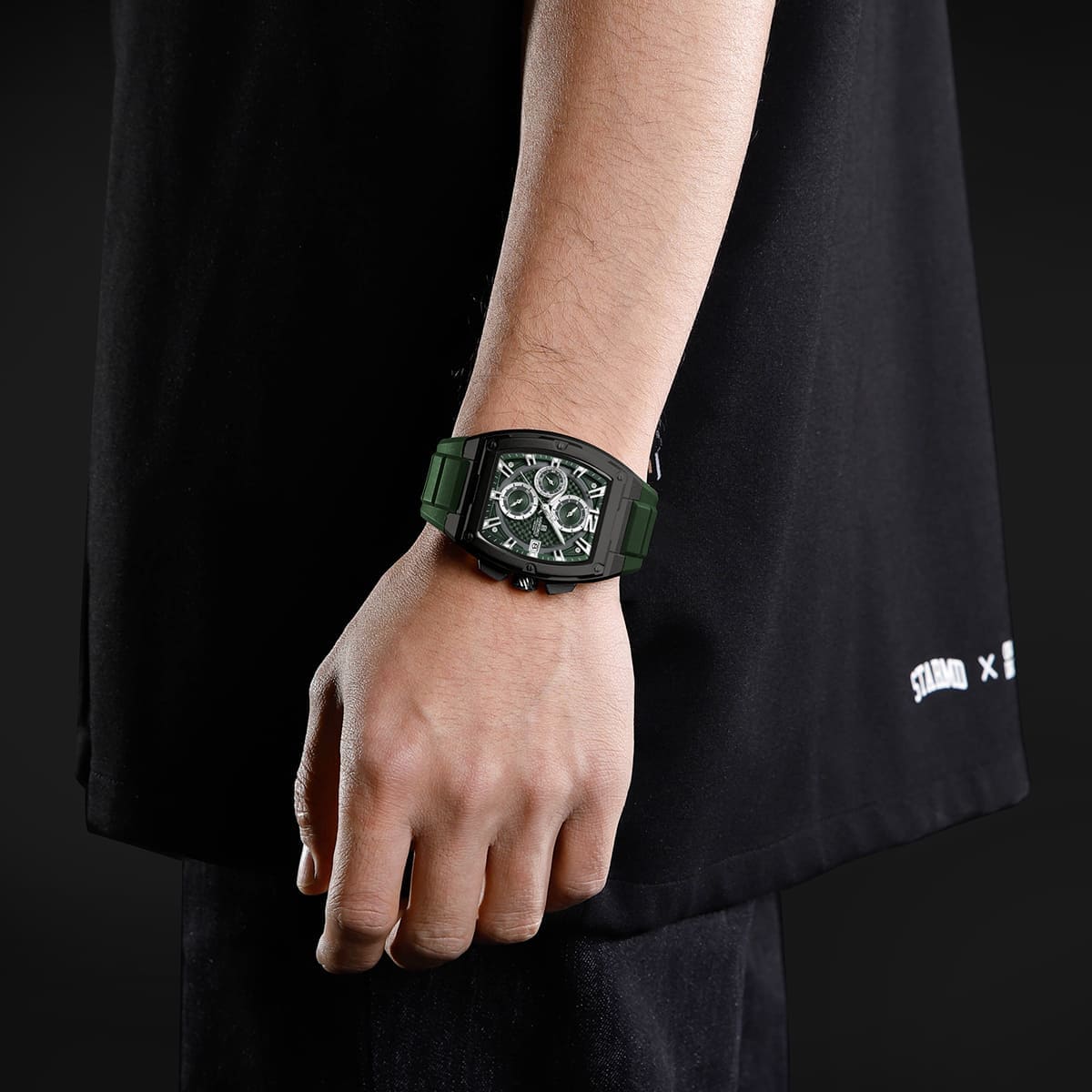 Naviforce NF8050-B-GN-GN Men's Square Chronograph Watch – Green Dial & Green Rubber Strap – view 5