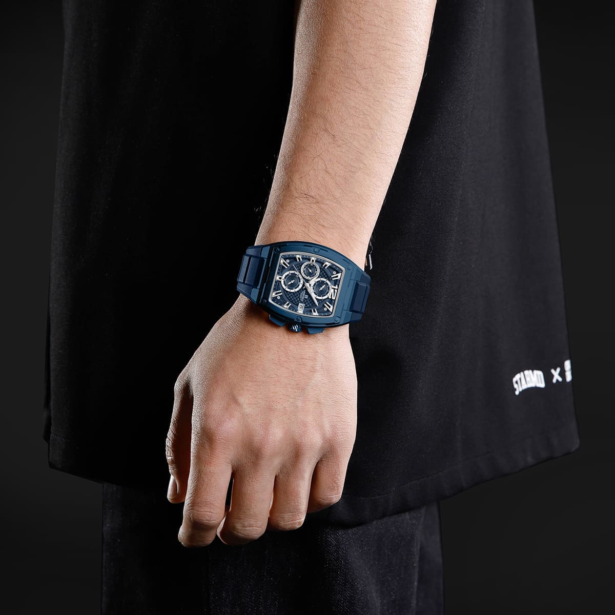 Naviforce NF8050-BE-BE-BE Men's Square Chronograph Watch – Blue Dial & Blue Rubber Strap – view 5