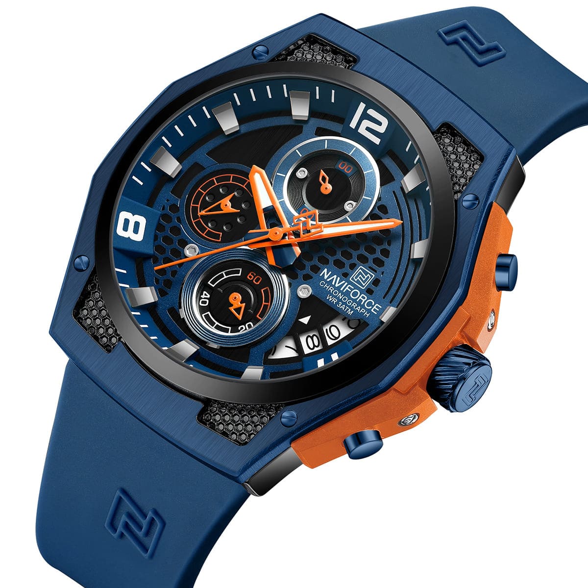 Naviforce NF8051T-B-BE-BE Men's Chronograph Watch – Blue Dial & Blue Rubber Strap – view 2