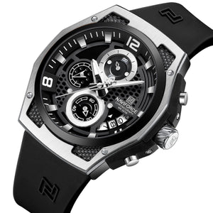 Naviforce NF8051T-S-B-B Men's Chronograph Watch – Black Dial & Black Rubber Strap – view 2